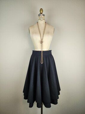 Vintage 1950's Style Black Two Tier Circle Midi Skirt by Alice Moon * Sz Medium